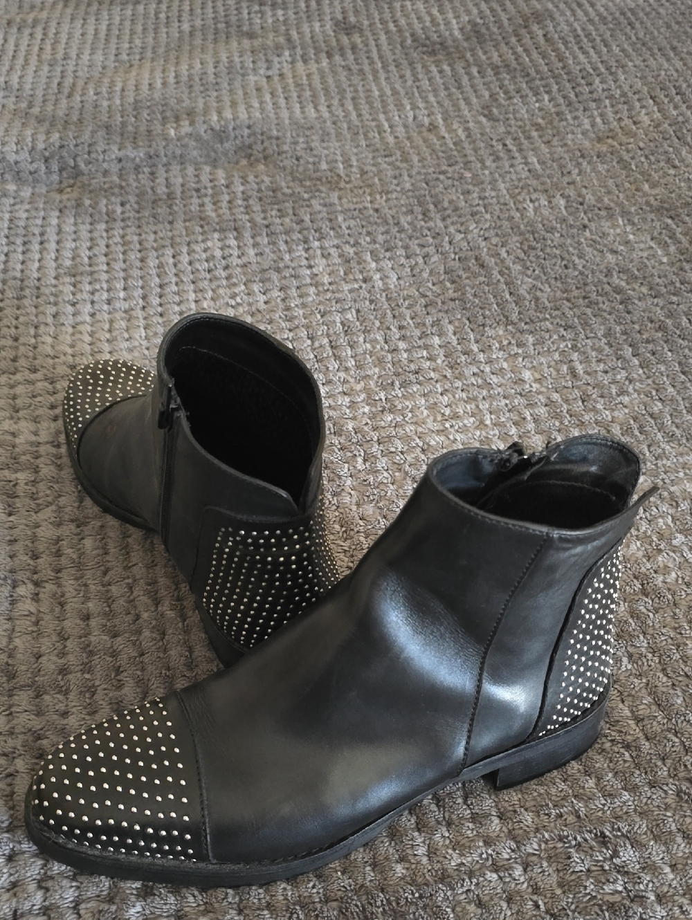Studded Black Leather Ankle Boots - Women's
